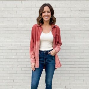 Women’s ODDY Button Up Shirt Shacket Corduroy Bleached Rust Size Large